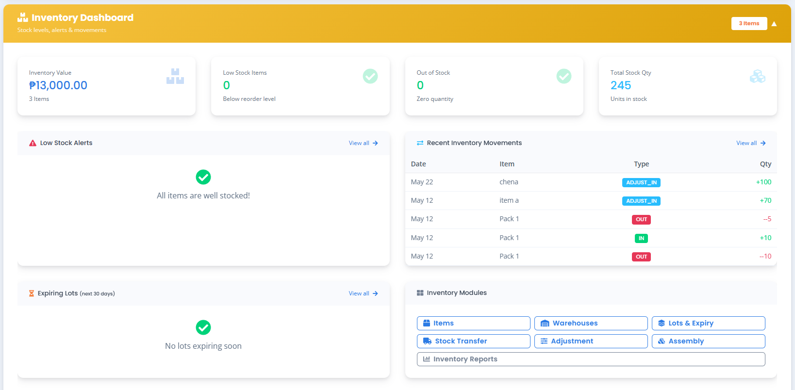 BusinessHub.PH inventory dashboard